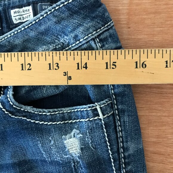 Miss Me Slim Bootcut Jeans Women 26 Blue Mid Rise Zebra Print Distressed Preppy - Picture 10 of 15